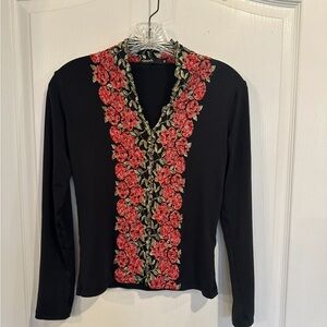 Opera vintage black floral embroidered blouse size medium